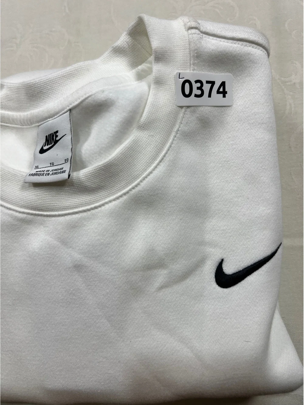 Nike White Solo Swoosh Crewneck Fleece Sweatshirt Size XL